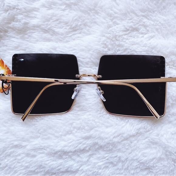 Nora Black w/ Gold Rims Square Sunglasses - Picture 12 of 13